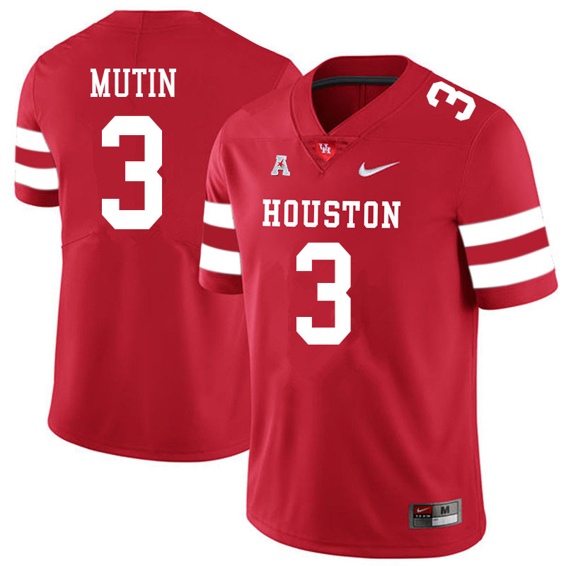 Men #3 Donavan Mutin Houston Cougars College Football Jerseys Sale-Red - Click Image to Close